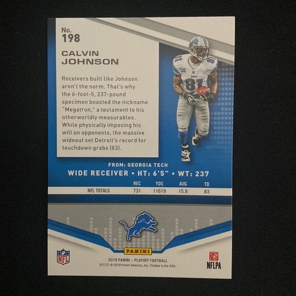 Calvin Johnson - 2019 panini Playoff Football #198 - Picture 2 of 2